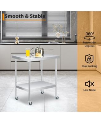 24" x 24" Stainless Steel Work Table with Adjustable Lower Shelf, 201 Grade Commercial Kitchen Prep Table & Utility Table