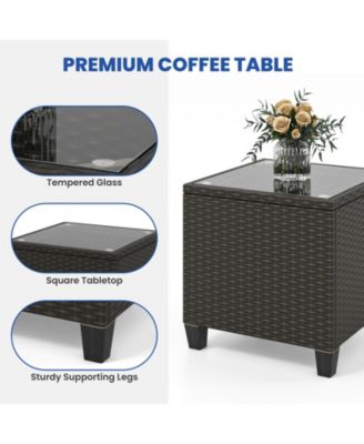 Set of 3 Wicker Rocking Set Tempered Glass Table Patio Outdoor