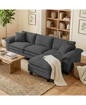 Sectional Sofa, L Shaped Couch with Deep Seat, Ottoman