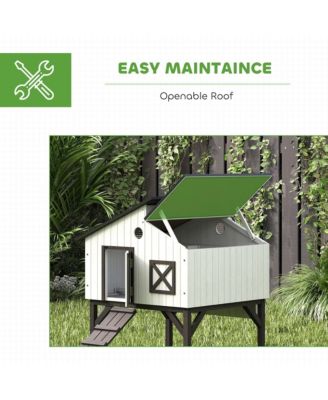 Chicken Coop Hen House with Nesting Box, Elevated Rabbit Hutch with Ramp