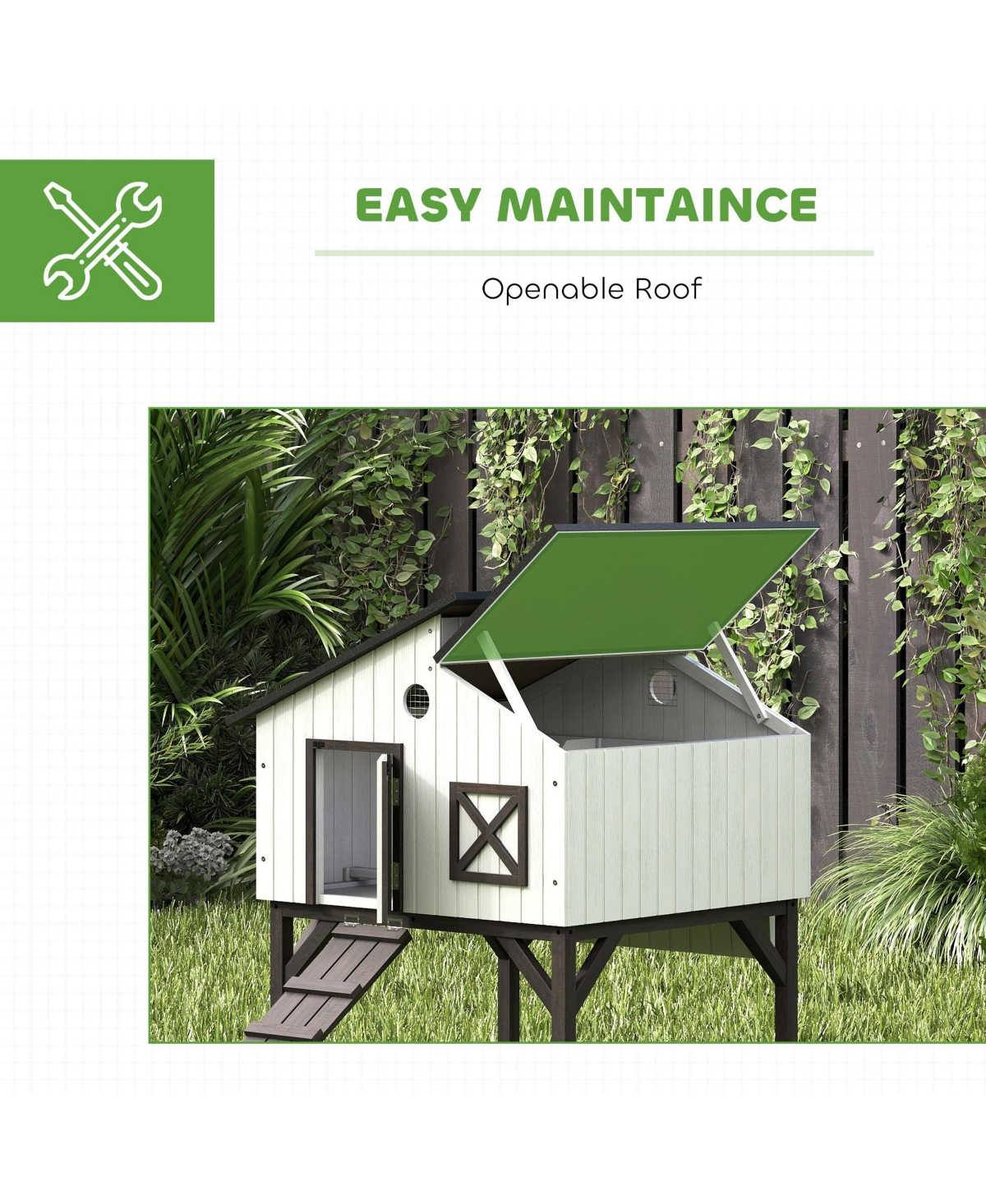 Chicken Coop Hen House with Nesting Box, Elevated Rabbit Hutch with Ramp