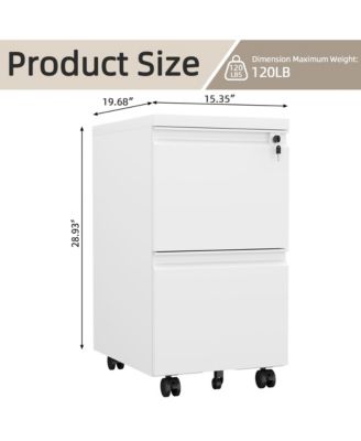 2 Drawer Mobile File Cabinet, Under Desk Filing Cabinet on Wheels, Metal Vertical Storage Cabinet with Lock for Legal/Letter/A4 File