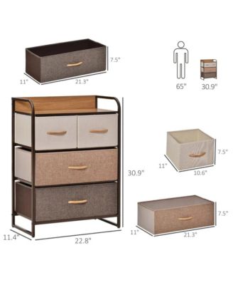 4-Drawer Dresser, Fabric Chest of Drawers, 3-Tier Storage Organizer with Foldable Drawers and Open Shelves for Bedroom and Living Room