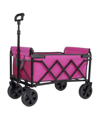 Convertible Folding 4-Wheel Wagon Cart - Heavy Duty Trolley with Bench Seat and Dog Leash, 360 lbs Capacity for Camping, Shopping
