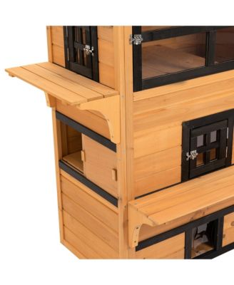 3-Tier Outdoor Feral Cat House with Escape Door & Asphalt Roof