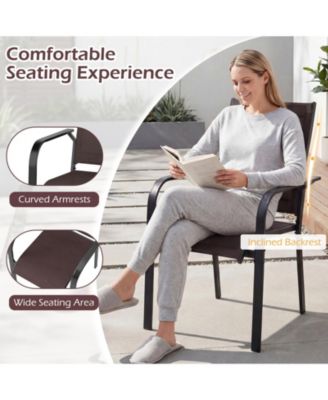 Patio Dining Chairs Set of 4 Stackable Outdoor Armchairs w/Metal FrameBackrest