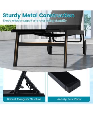 Patio Chaise Lounge w/Wheels Adjustable 6-Position Backrest Breathable Seat Outdoor
