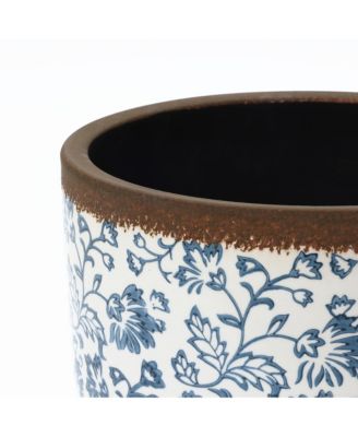 Floral Ceramic Planter, 15.59" Round, Indoor & Outdoor Garden Pot