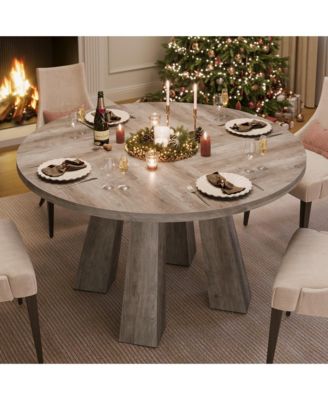 Round Dining Table for 4-6 People, 47 Inches Dining Room Table with Wooden Pedestal Base