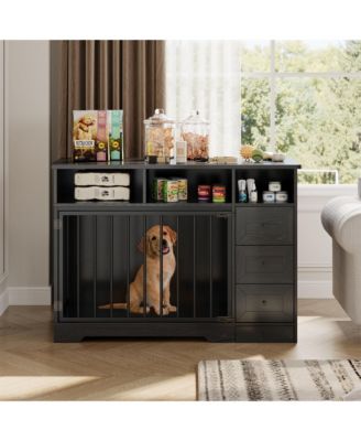 47.8 Inch Dog Crate Furniture Kennel with Doors Wooden Pet House with Drawers and Storage Cabinet