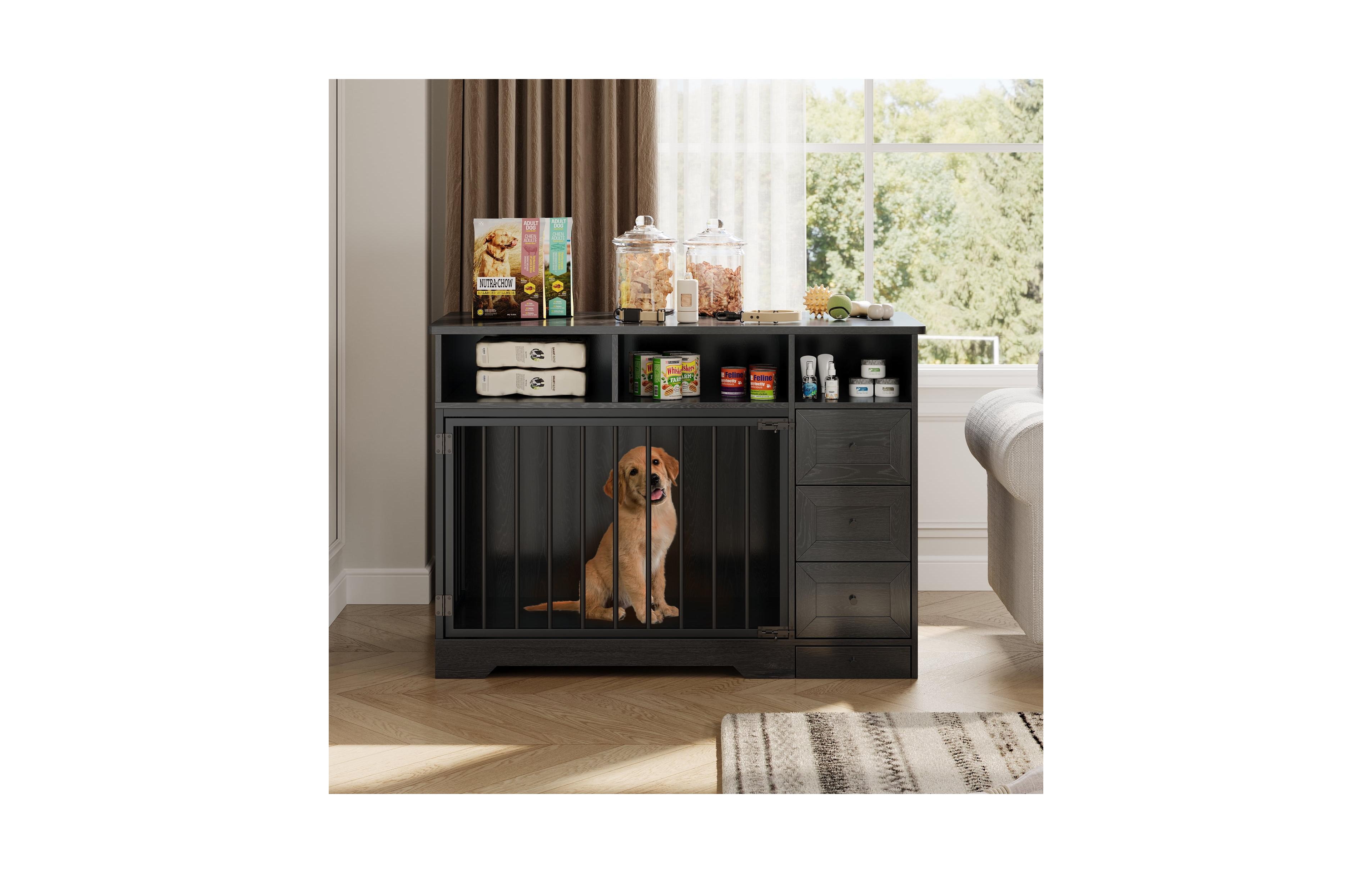 gaomon 47.8 Inch Dog Crate Furniture Kennel with Doors Wooden Pet House with Drawers and Storage Cabinet