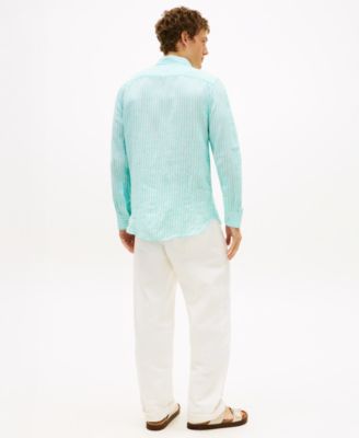 Men's 100% Linen Bengal Stripe Shirt