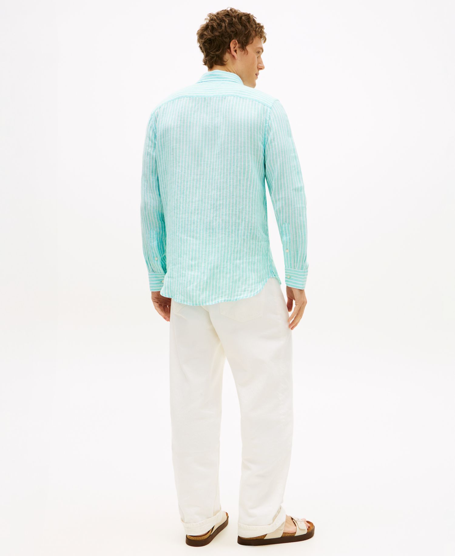 Men's 100% Linen Bengal Stripe Shirt