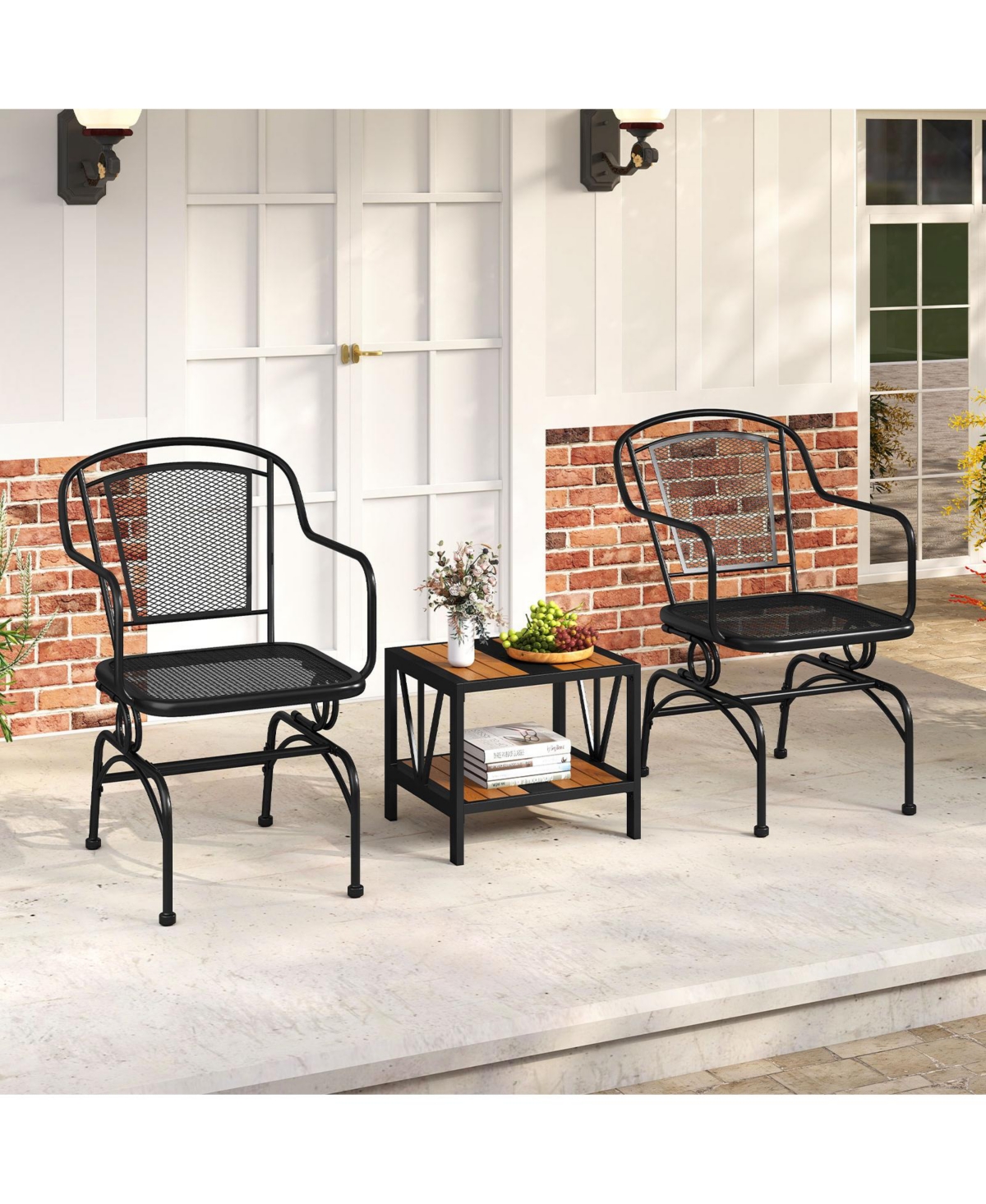 Gymax Patio Rocking Chairs Set of 2 w/ Metal Mesh Backrest & Seat Armrests Gentle