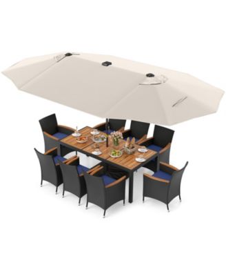 11 PCS Patio Dining Set w/ 15ft Double-Sided Patio Umbrella (Base Included)