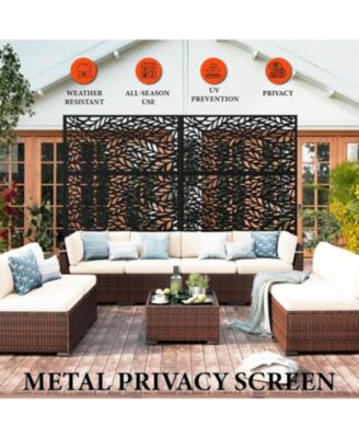 Outdoor Privacy Screen, Metal Freestanding Patio Divider for Garden, Deck & Balcony