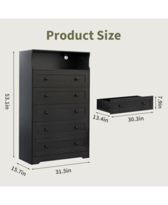 4 Drawer Wooden Nightstand for Bedside with LED Lights & Charging Station, Wood Chest of Drawers for Closet, Living Room, Hallway, Entryway