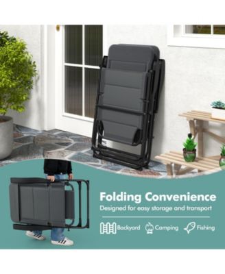2PCS Patio Folding Chairs Back Adjustable Reclining Padded Garden Furniture