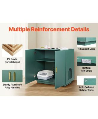 31.5" Hidden Litter Box Cabinet with Ventilated Doors - Wooden Cat Washroom End Table for Most Litter Boxes