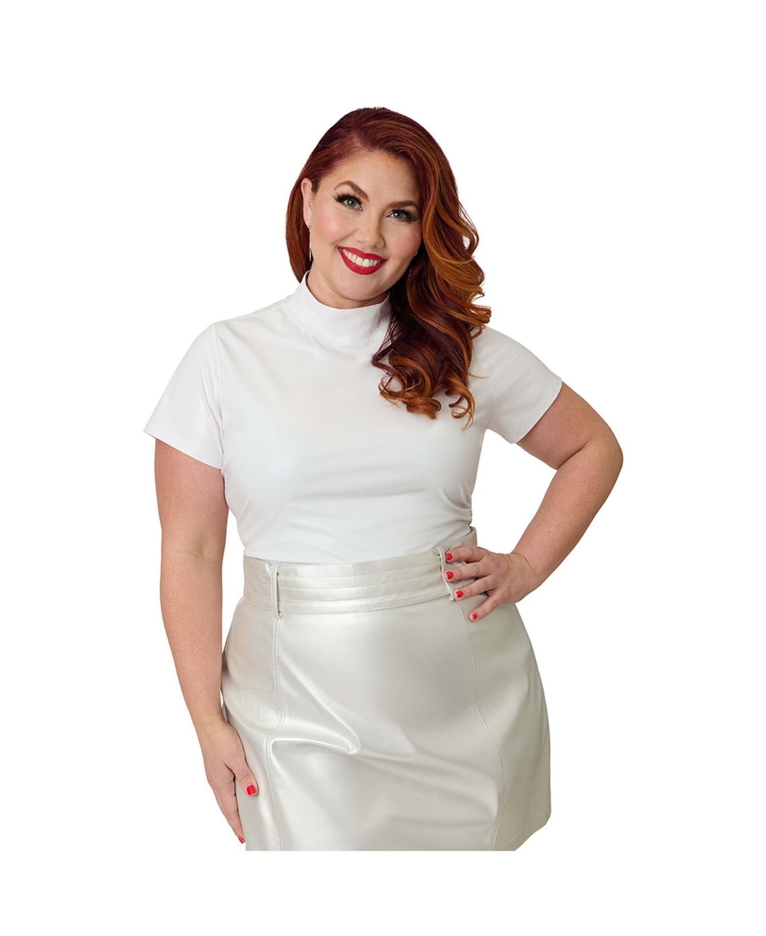 Plus Size Turtleneck Short Sleeve Knit Crop Top