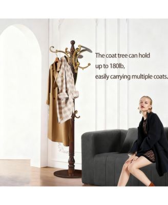 Stable Round Base Coat Rack with 14 Hooks for Space-saving Storage