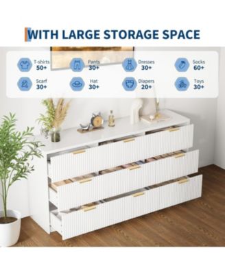 9 Drawer Dresser for Bedroom,Fluted Dresser with Smooth Slides, Modern Chest of Drawers with Golden Handles for Bedroom, Living Room