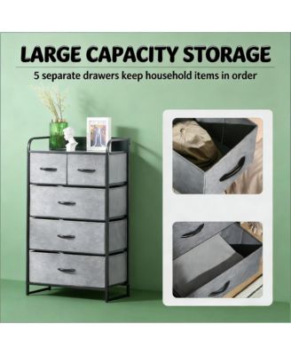 5-Drawer Dresser, Fabric Chest of Drawers, 4-Tier Storage Organizer with Foldable Drawers and Open Shelves for Bedroom and Living Room