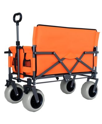 Folding Wagon - Heavy-Duty Wagon Cart with All-terrain Wheels and Bench Seat, 500lbs Capacity for Camping and Beach