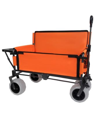 Heavy-Duty Folding Wagon Cart with Bench Seat and Rear-Mounted Folding Tabletop, 500lbs Capacity for Camping, Beach and Garden