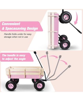 Heavy Duty Rolling Garden Wagon - Utility Cart with Wooden Side Panels, Air Tires Pulling and Wide Grip Handle for Grocery