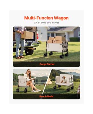 Foldable Wagon Cart, Converts to Bench, 550lb Load & 220L Heavy Duty Beach Wagon with Wheels for Groceries, Camping and Shopping