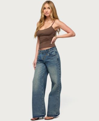 Women's Moxlan Slanted Button Low Rise Baggy Jeans