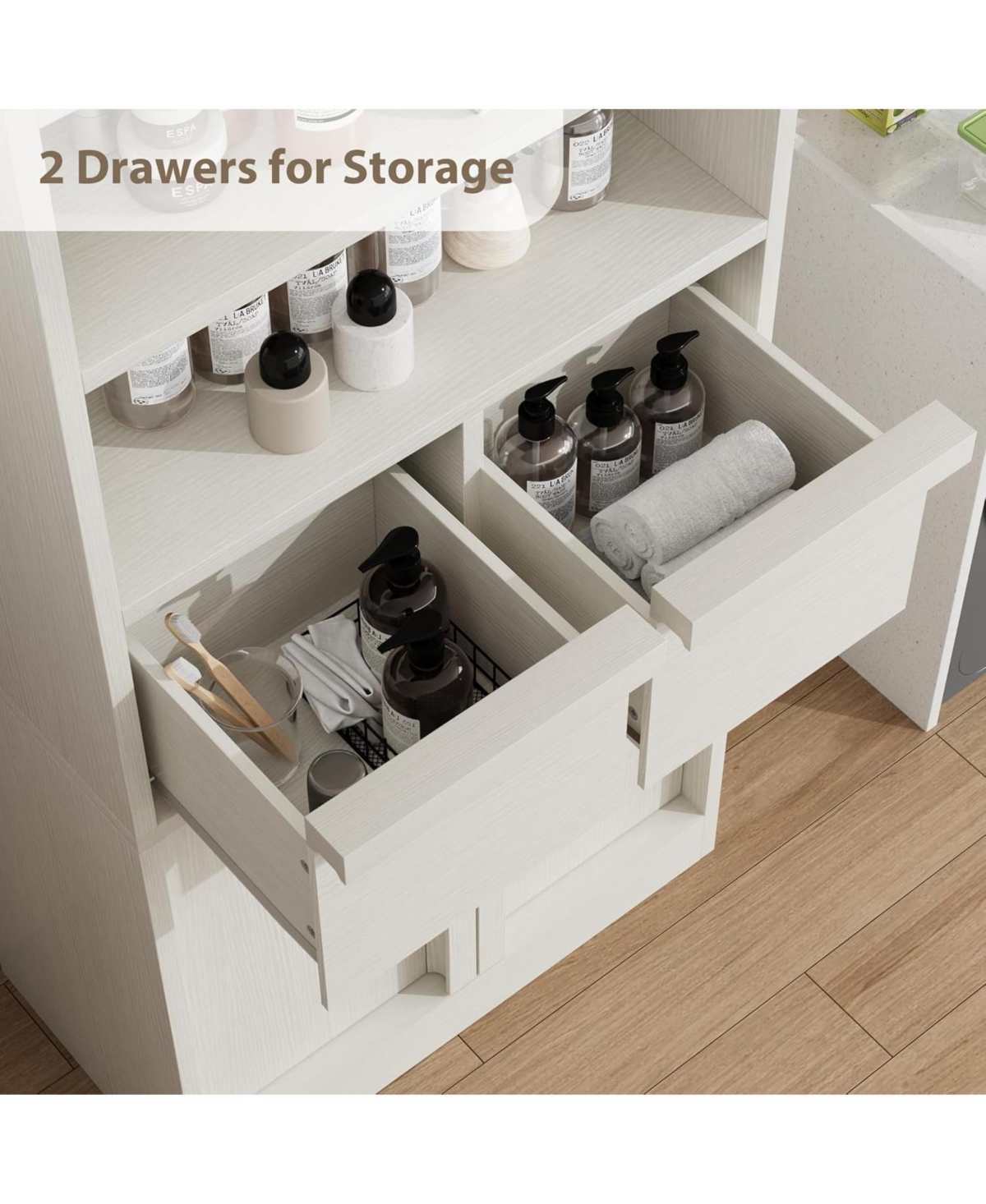 gaomon Tall Freestanding Bathroom Cabinet, 51" H, Doors & 2 Drawers, Organizer for Bathroom, Living Room, Kitchen & Pantry, White