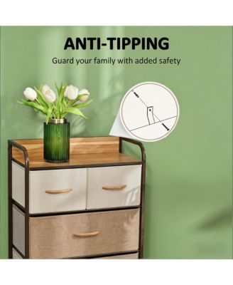 5-Drawer Dresser, Fabric Chest of Drawers, 4-Tier Storage Organizer with Foldable Drawers and Open Shelves for Bedroom and Living Room