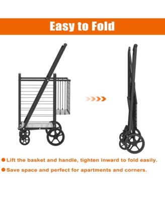 Extra Large Shopping Cart - Heavy Duty Folding Grocery Cart on Wheels with Double Basket and Removable Liner, Lightweight Trolley for Camping