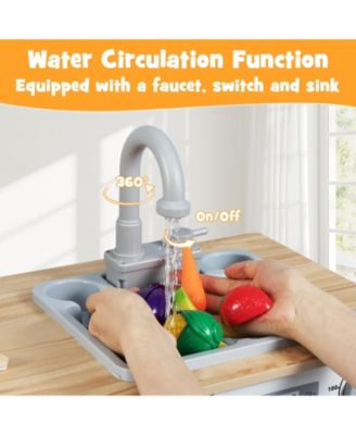 Wooden 2-Piece Kids Kitchen Playset with Fridge & Running Water for Interactive Play