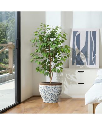  Floral Ceramic Planter, 15.16" Round, Indoor & Outdoor Garden Pot