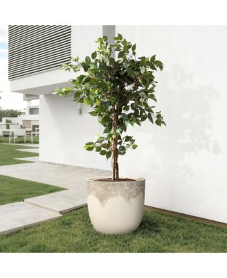 Antique Travertine 15.75" Round Planter, Tapered Pot for Indoor & Outdoor Use