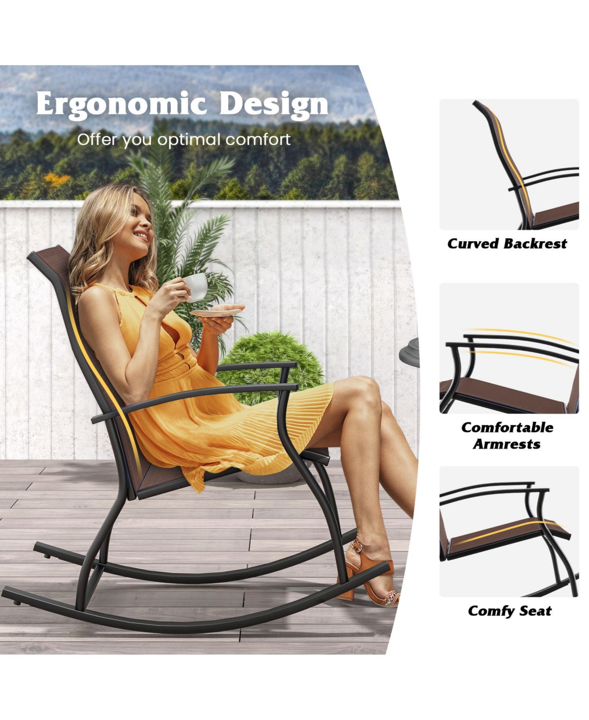 Gymax Set of Outdoor Rocking Chair Patio Rocker w/ Breathable Fabric