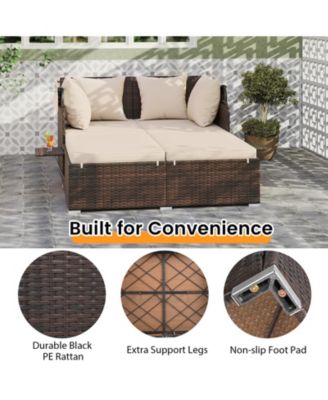 Patio Rattan Daybed Lounge Retractable Top Canopy Side Tables Cushions for Outdoor
