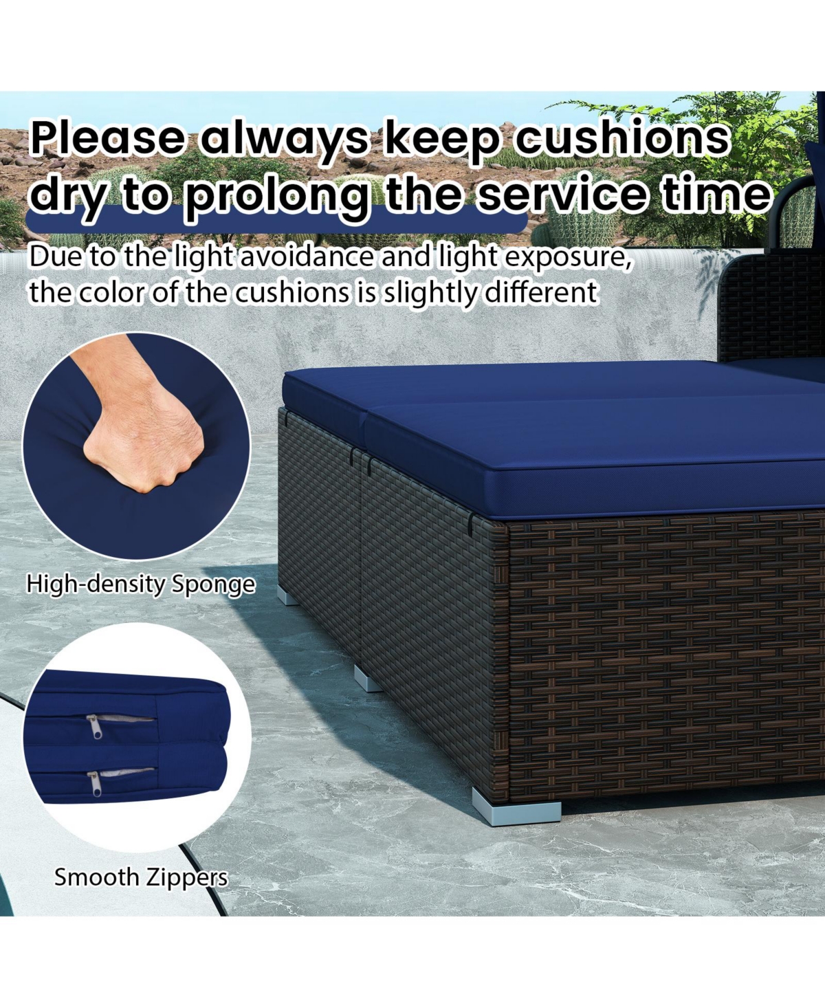 Gymax Patio Rattan Daybed Lounge Retractable Top Canopy Side Tables Cushions for Outdoor