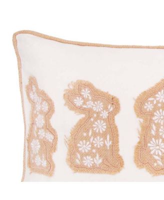 Easter Bunnies in a Row Burlap Embroidered Piped Throw Pillow, 12" x 20"