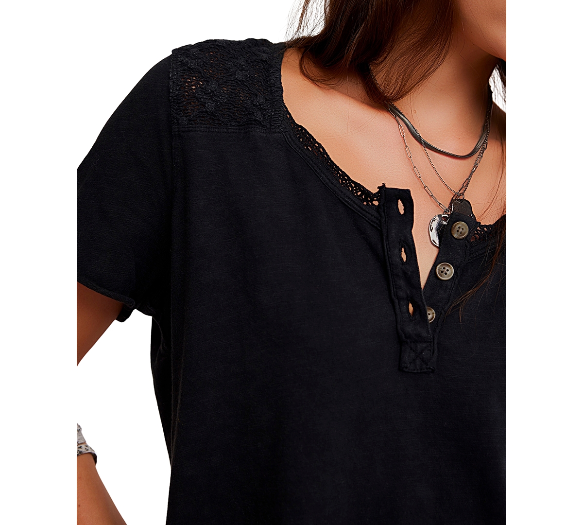Free People Women's Heirloom Short-Sleeve Henley Top