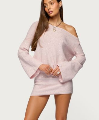 Women's One Shoulder Sequin Knit Mini Dress