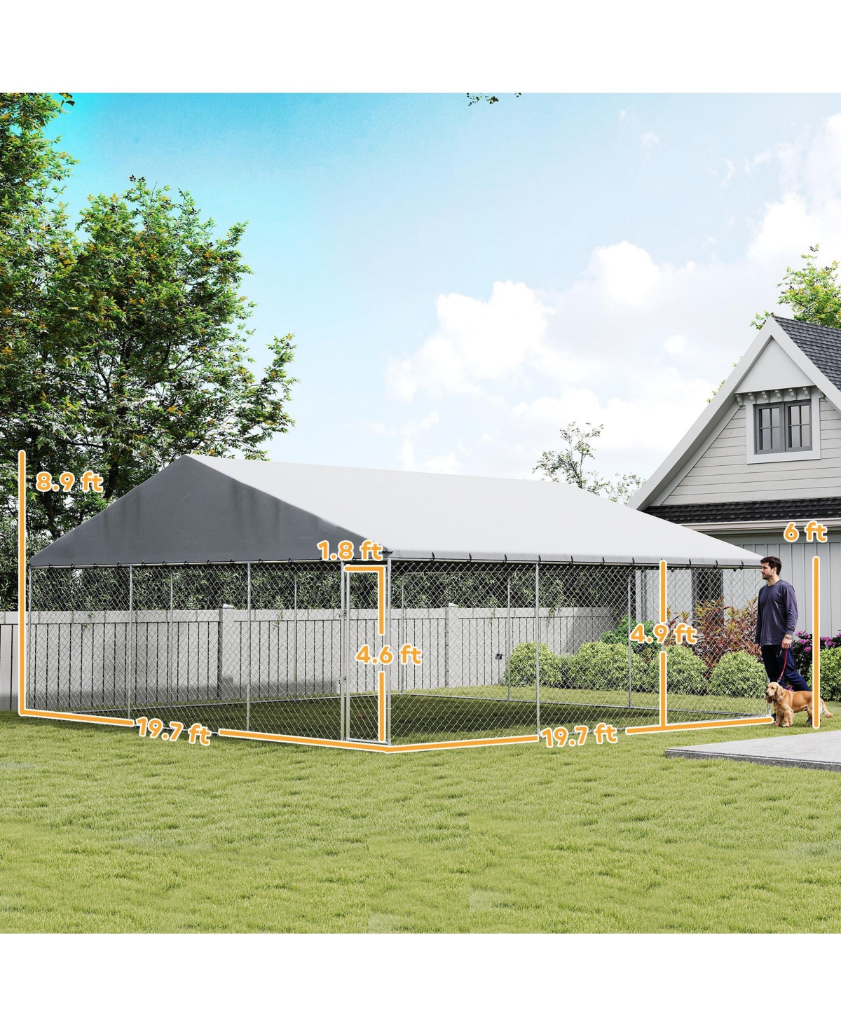 PawHut 19.7' x 19.7' x 8.9' Outdoor Dog Kennel with Roof, Secure Latch