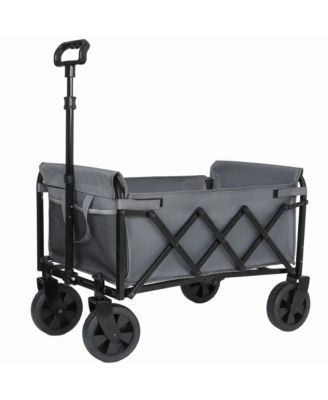 Convertible Folding 4-Wheel Wagon Cart - Heavy Duty Trolley with Bench Seat and Dog Leash, 360 lbs Capacity for Camping, Shopping