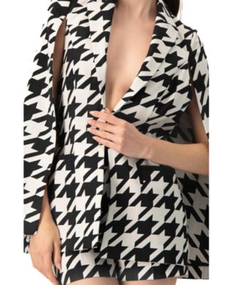 Women's Mega Houndstooth Trench Coat with Cape