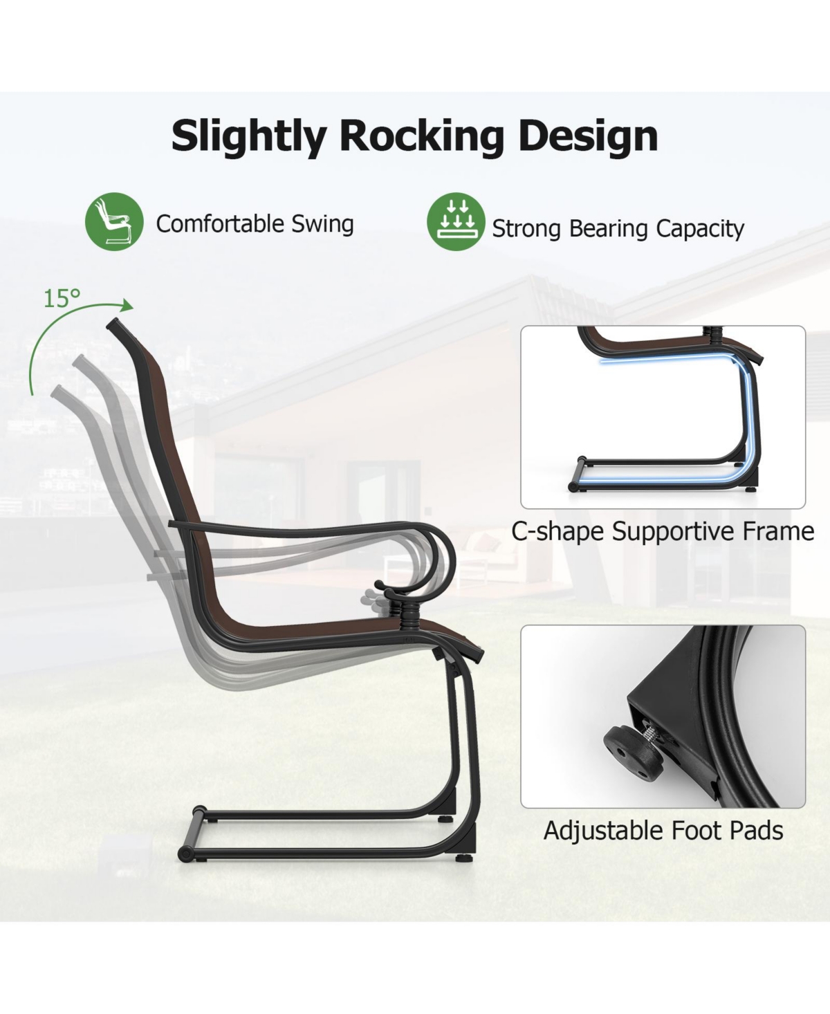 Gymax Patio Dining Chairs Set of 4 C-Spring Motion Patio Chairs w/ Metal Frame