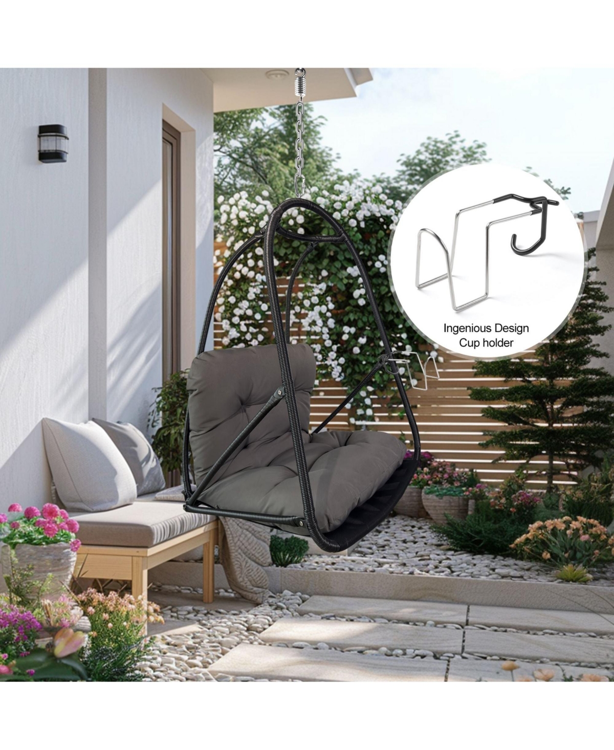 Clihome Wicker Rattan Swing Egg Chair without Stand