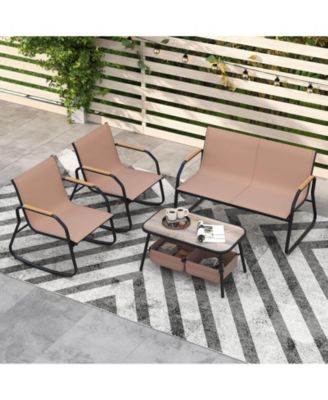 4 PCS Patio Furniture Set with 2 Rocking Bistro Chairs 2-Tier Coffee Table